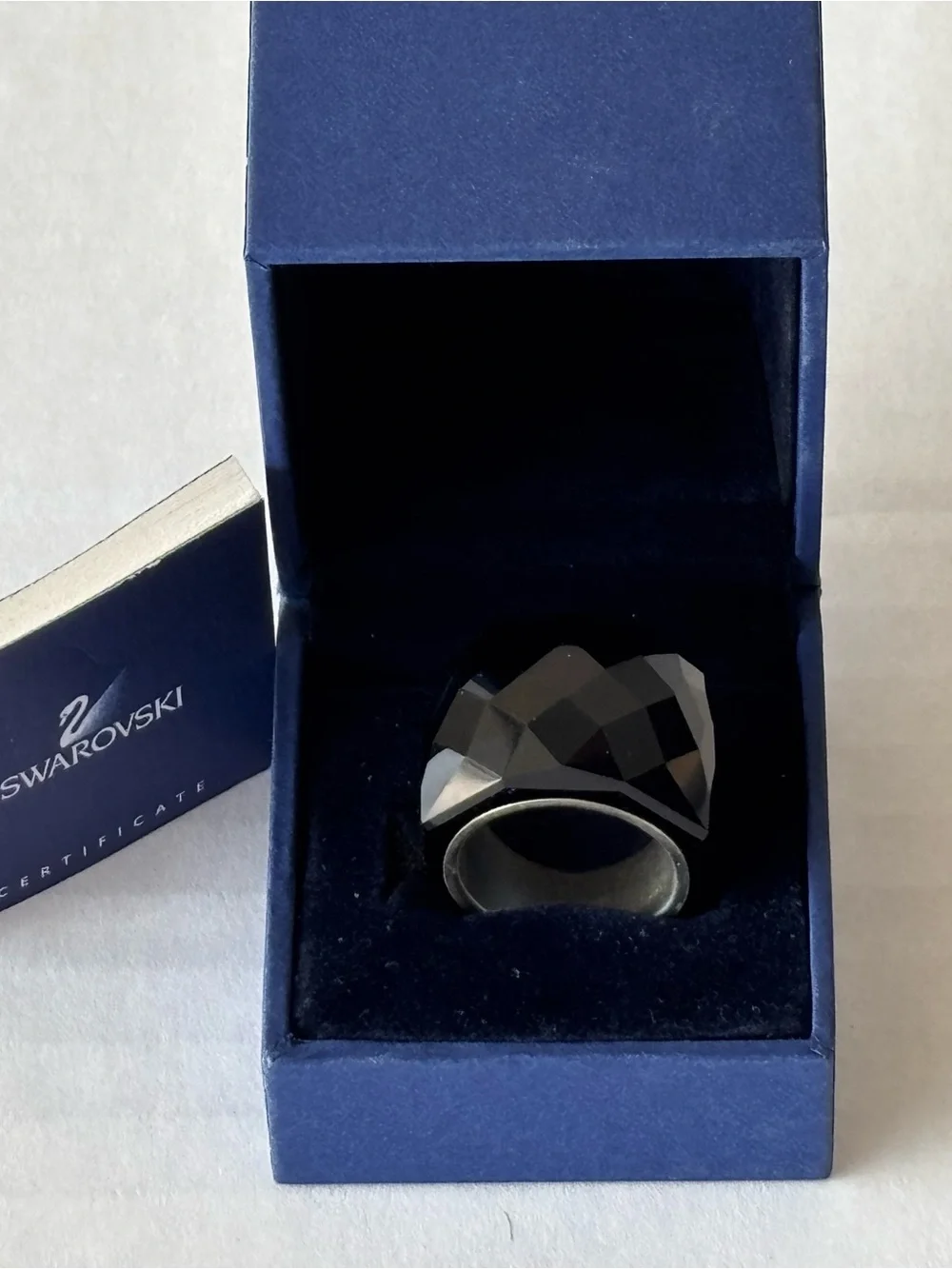 Swarovski Woman’s Black Faceted Statement Ring - Size